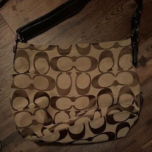Coach Signature Brown and Tan Shoulder Bag